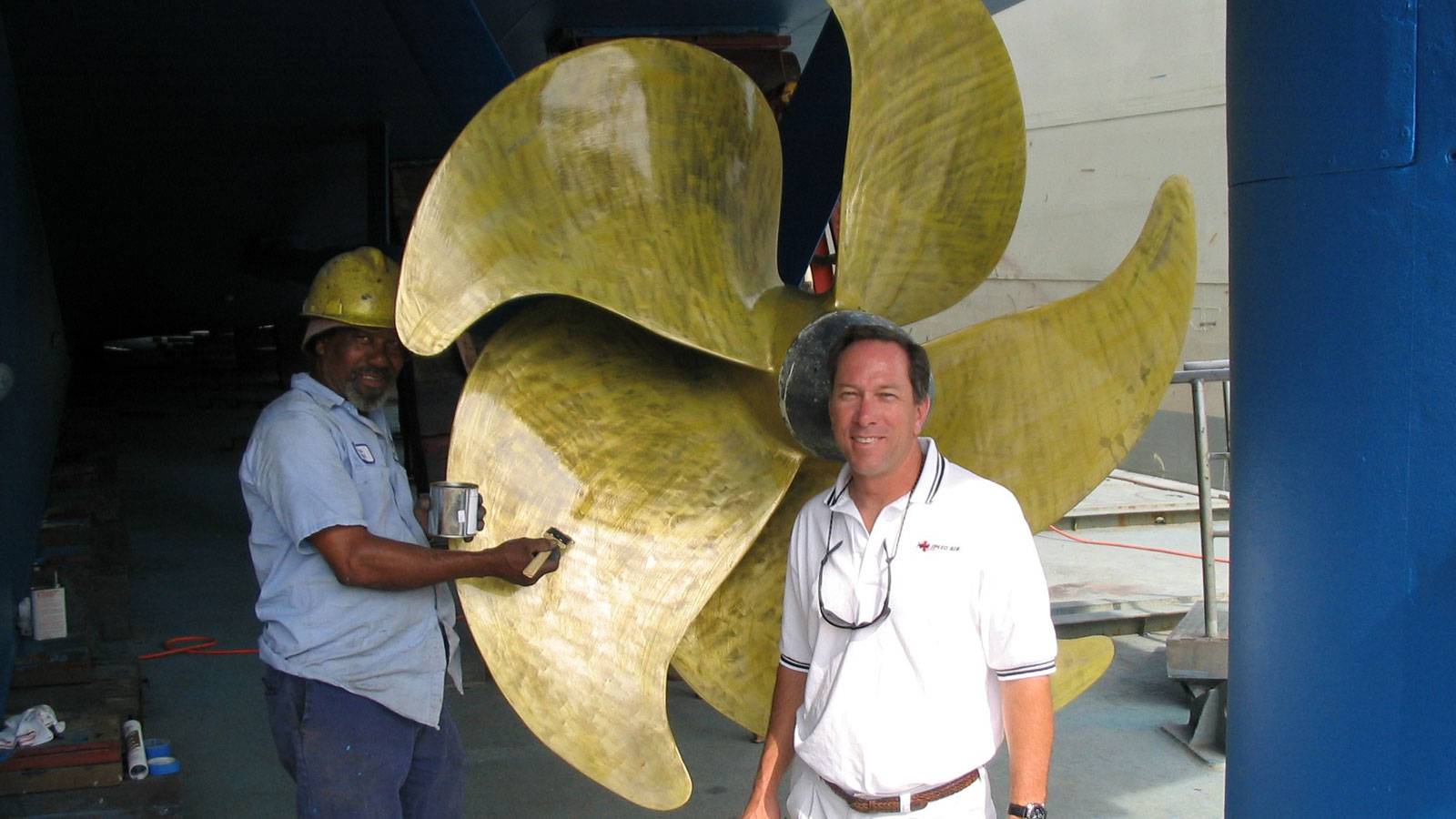 Captain Dave Andrews with propeller coated in Propspeed