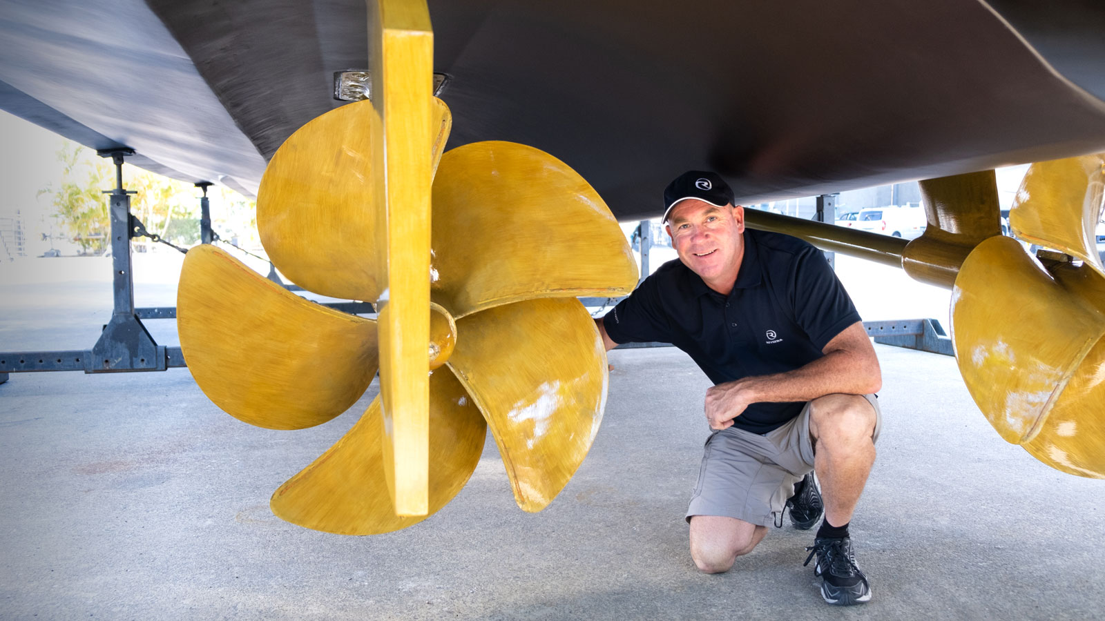 Michael Swain, Riviera Aftermarket and Service Manager, with Propspeed-coated propeller