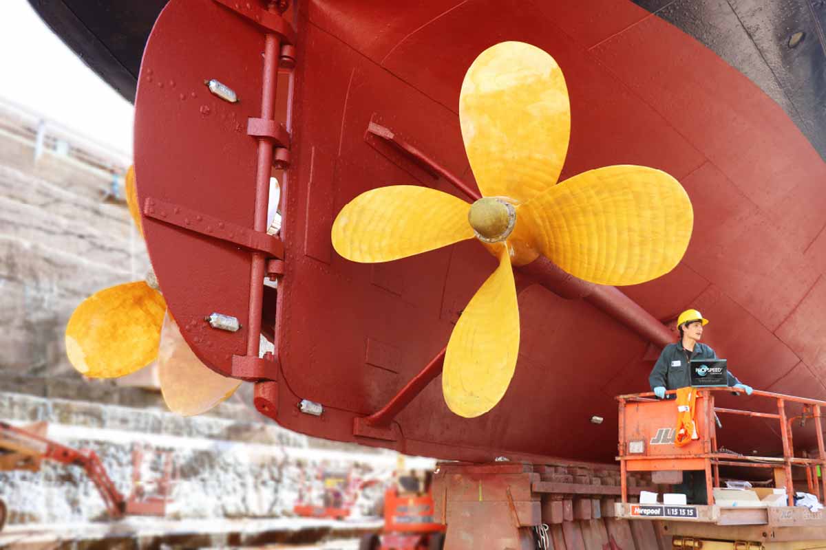 Propspeed applied to propellers of commercial vessel